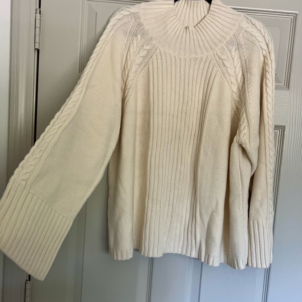 Talbots Cream Ribbed Turtleneck Sweater